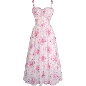 Women Floral Corset Dress, Long Dress Light Pink